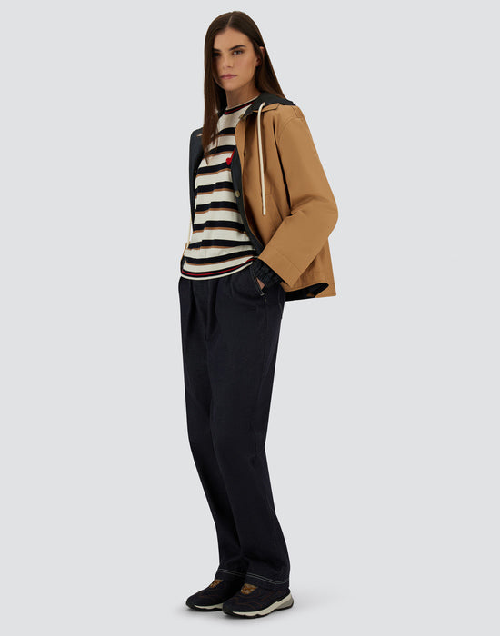 Herno Cotton and Taffeta Reversible Jacket with Hood in Camel/Blue