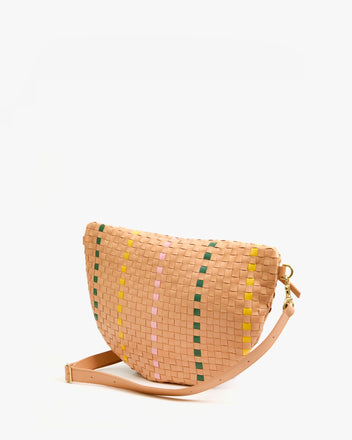 Clare V. Grande Fanny in Bisque Woven Checker w/ Stripe
