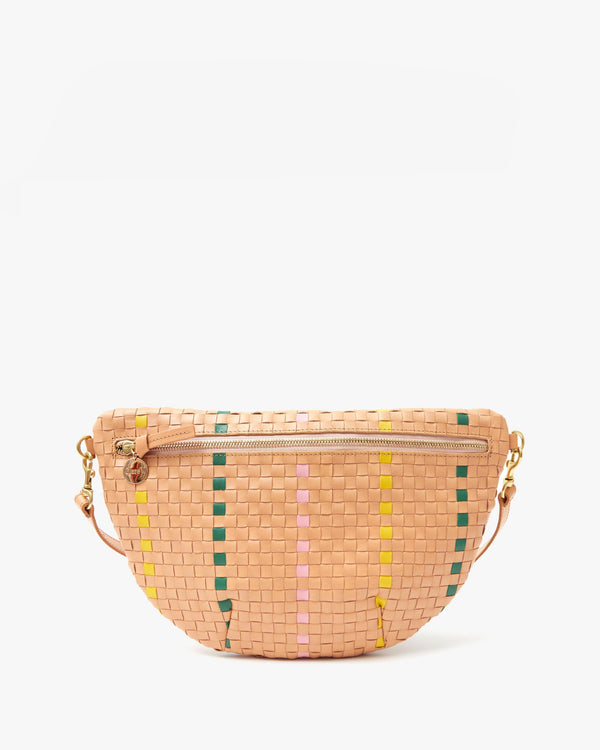 Clare V. Grande Fanny in Bisque Woven Checker w/ Stripe