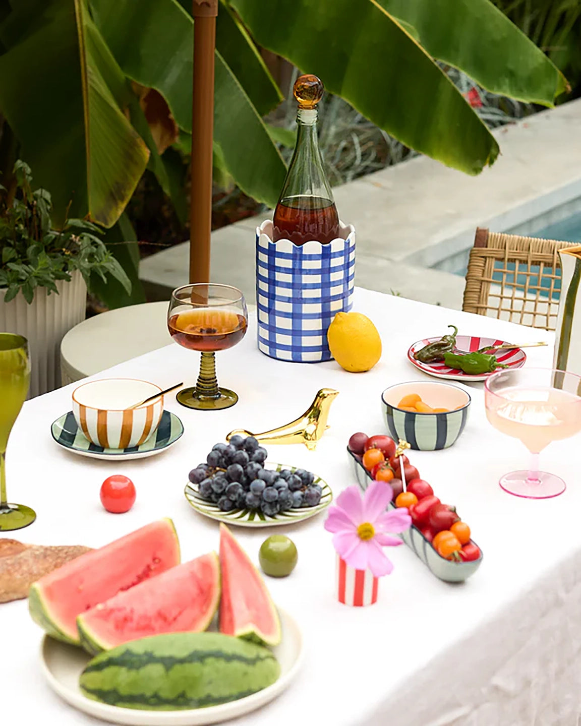 Here's How The Bella Set of 2 Dipping Bowls in Green + Blue Stripe