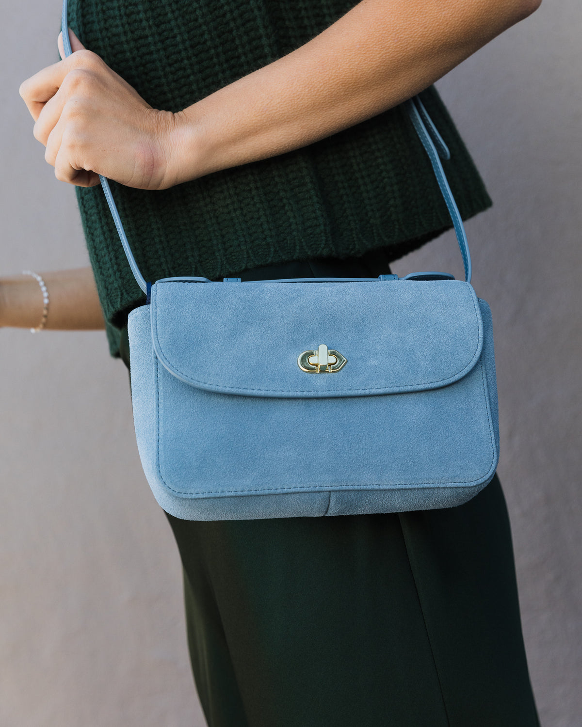 Clare V. Kathryn Bag in Desert Blue Suede