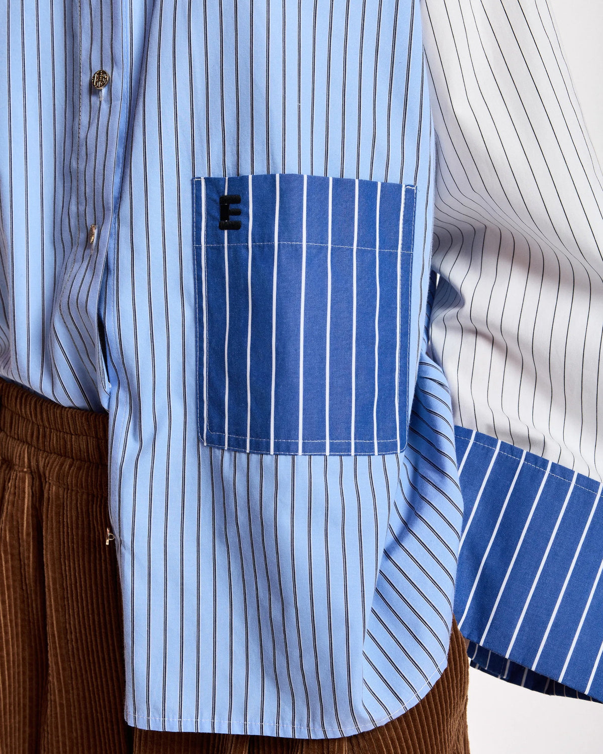 Essentiel Antwerp Kozef Fabric Mix Cropped Shirt in Sky