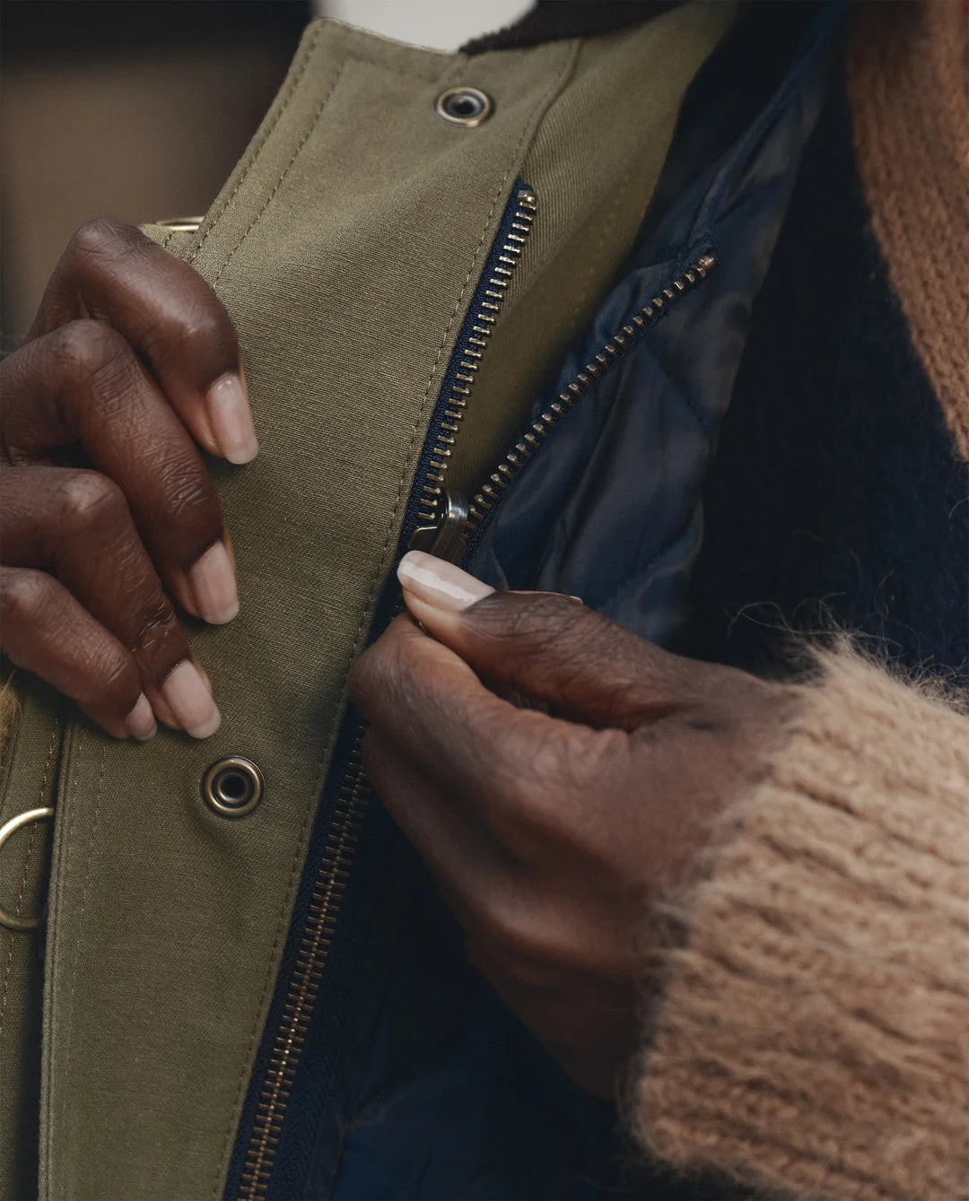 The Great. The Firefighter Jacket Olive With Chocolate