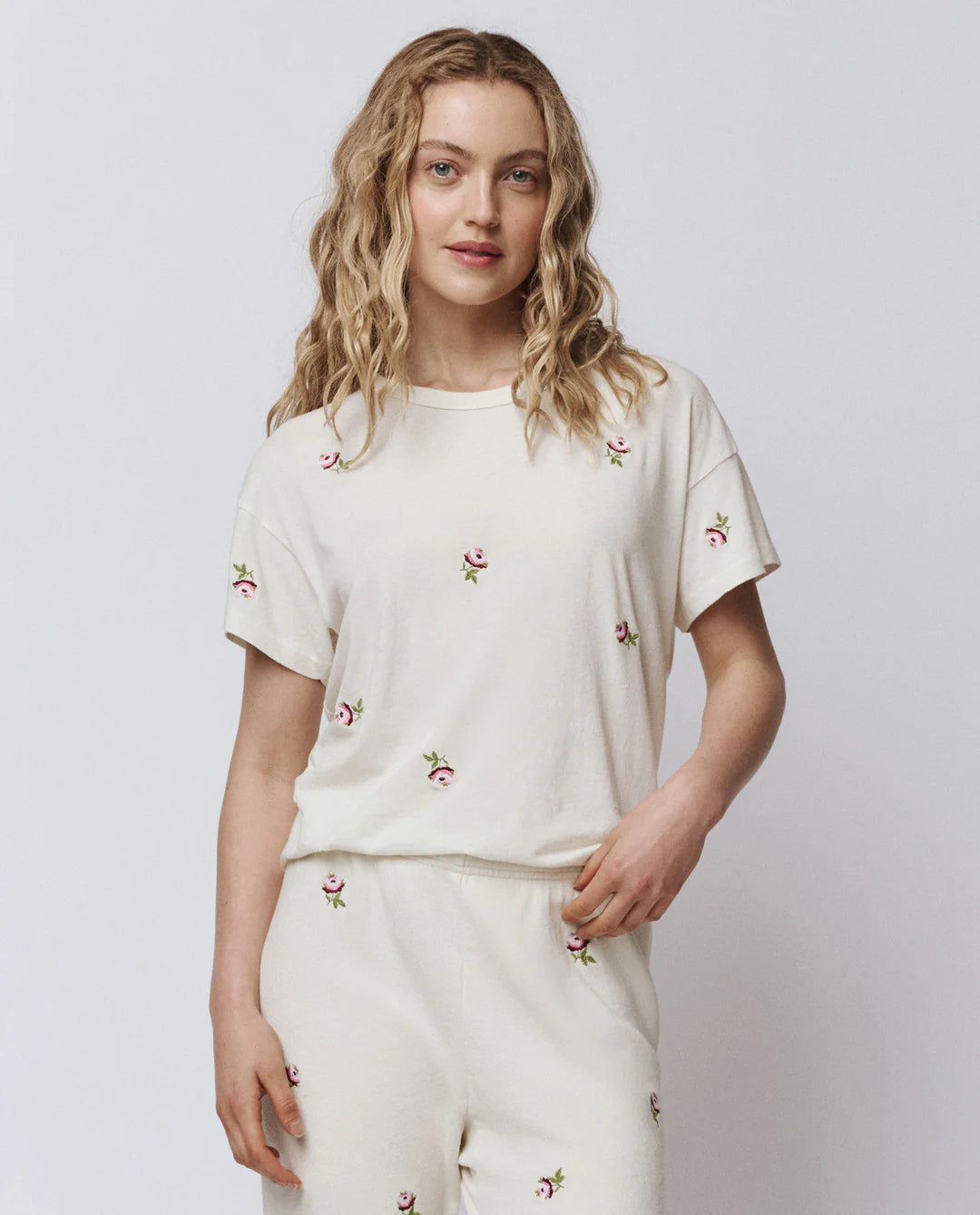 The Great. The Boxy Crew with Embroidered Roses