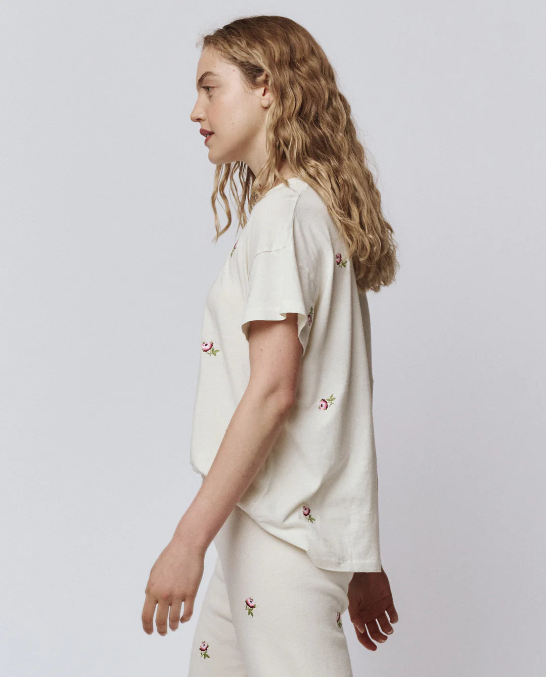 The Great. The Boxy Crew with Embroidered Roses