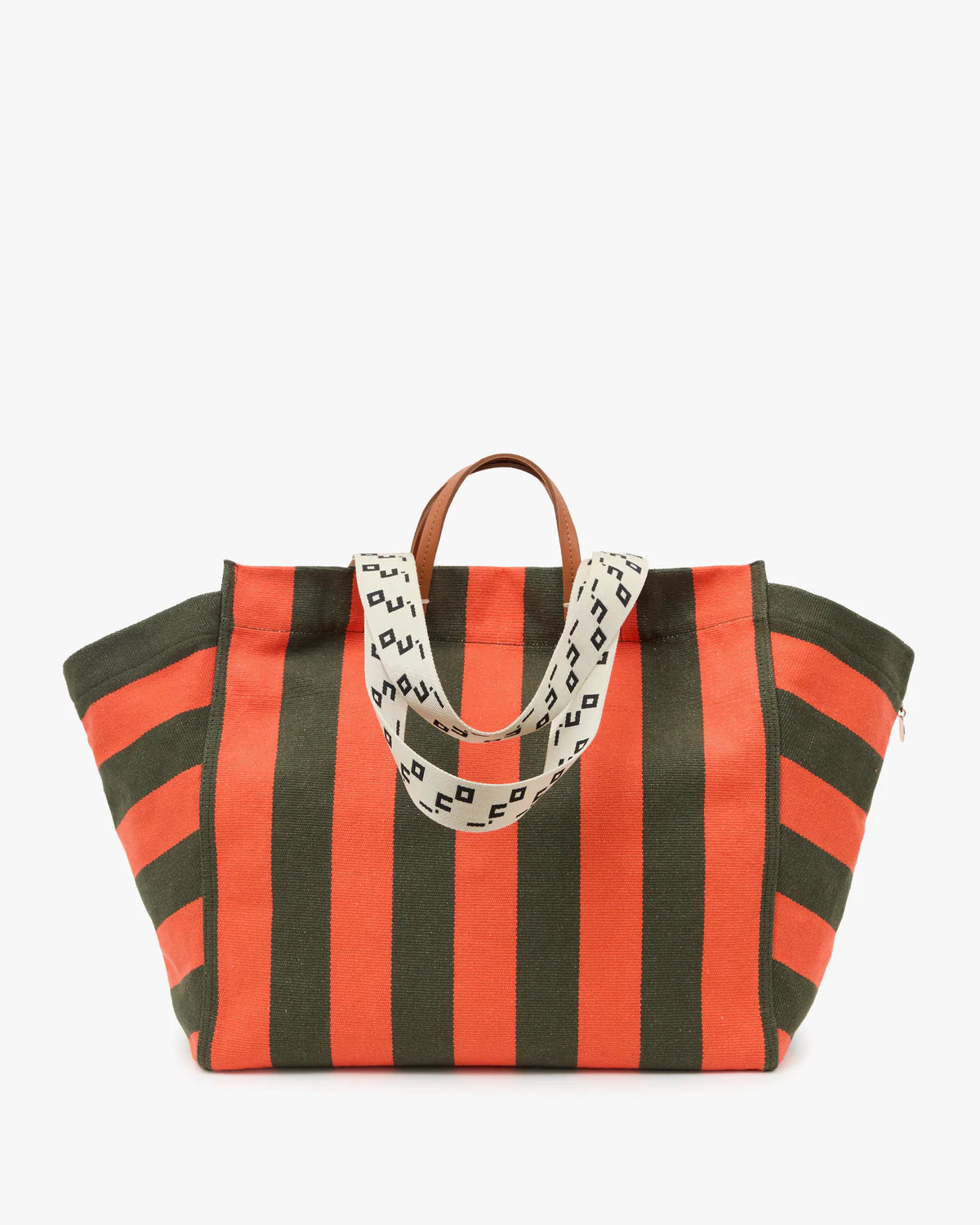 Clare V. La Cote Beach Tote in Army & Bright Poppy Canvas Stripe