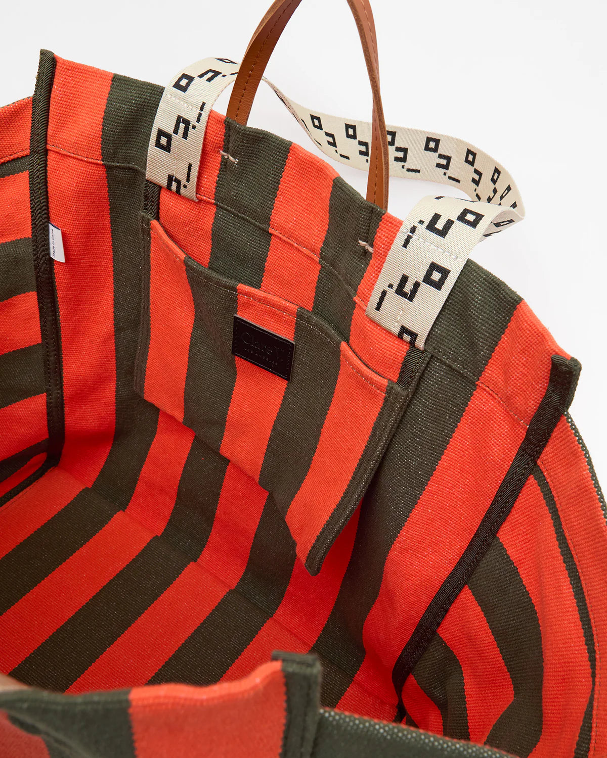 Clare V. La Cote Beach Tote in Army & Bright Poppy Canvas Stripe