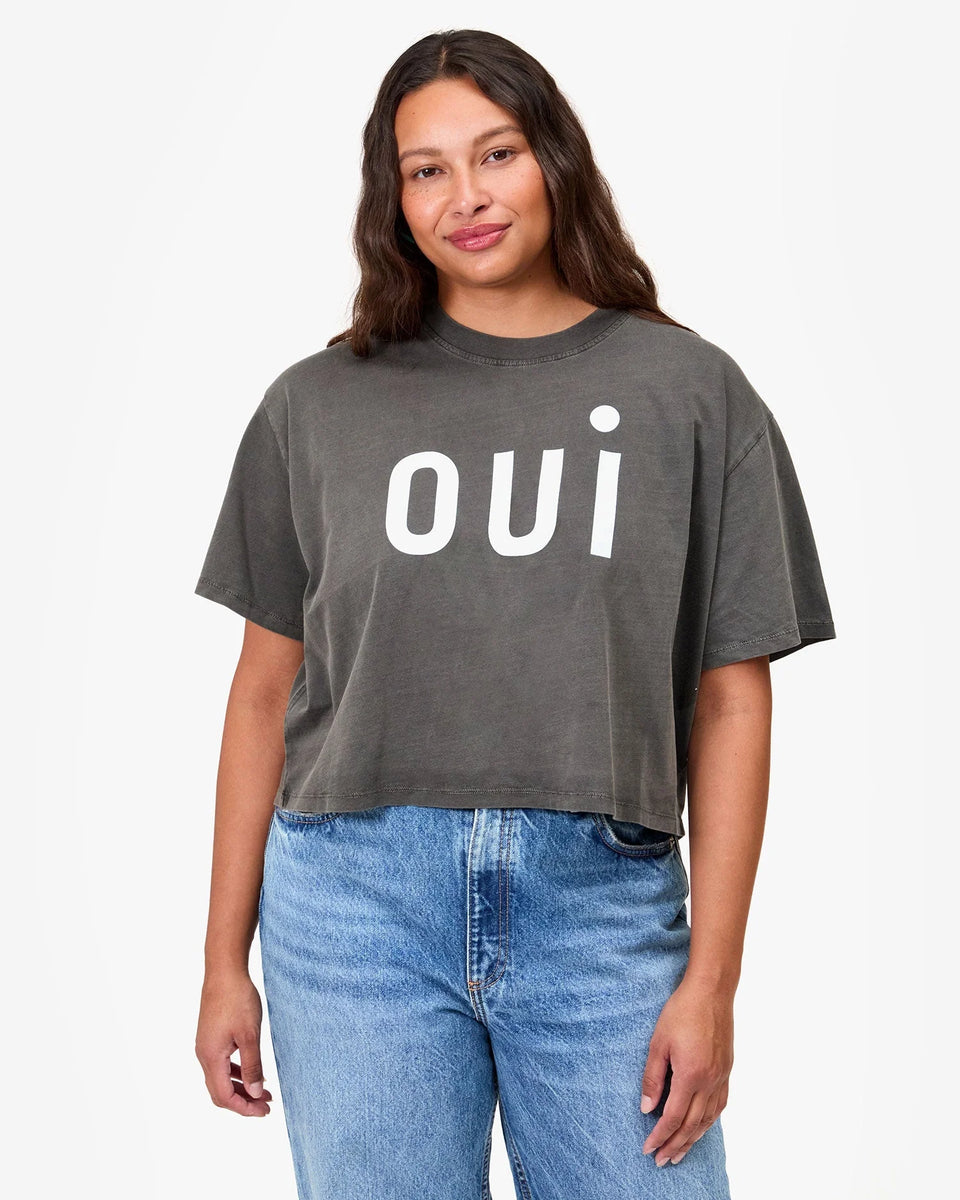 Clare V. Le Carre Tee in Faded Black w/ Sky Blue Oui