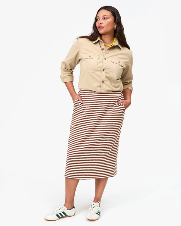 Clare V. Le Tube Skirt in Brown/Cream Stripe