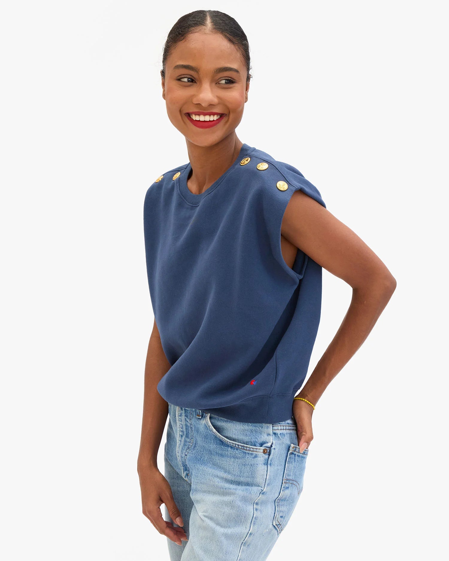 Clare V. Le Vest in Navy with Anchor Buttons