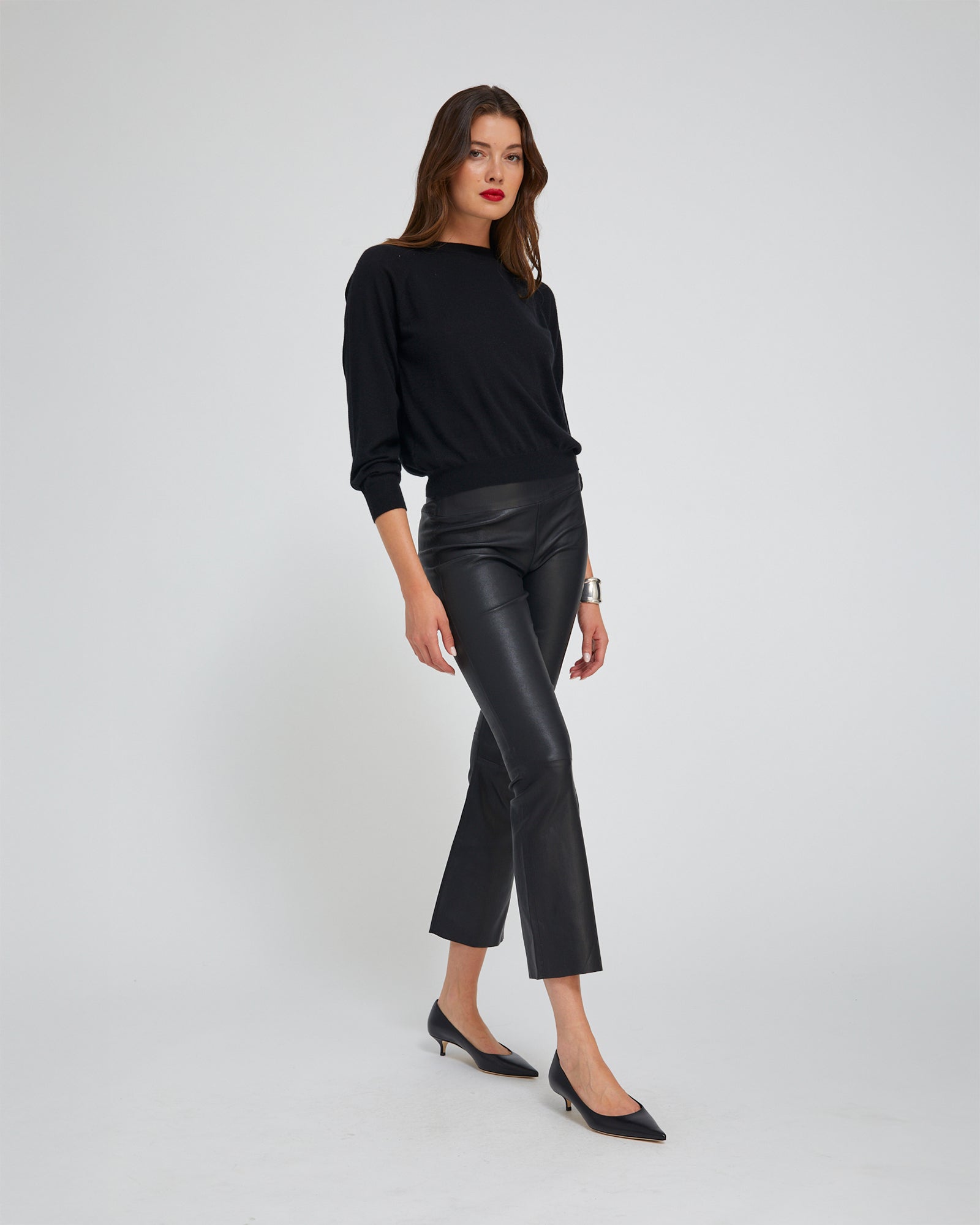 SPRWMN Ankle Flare Leather Pants In Black
