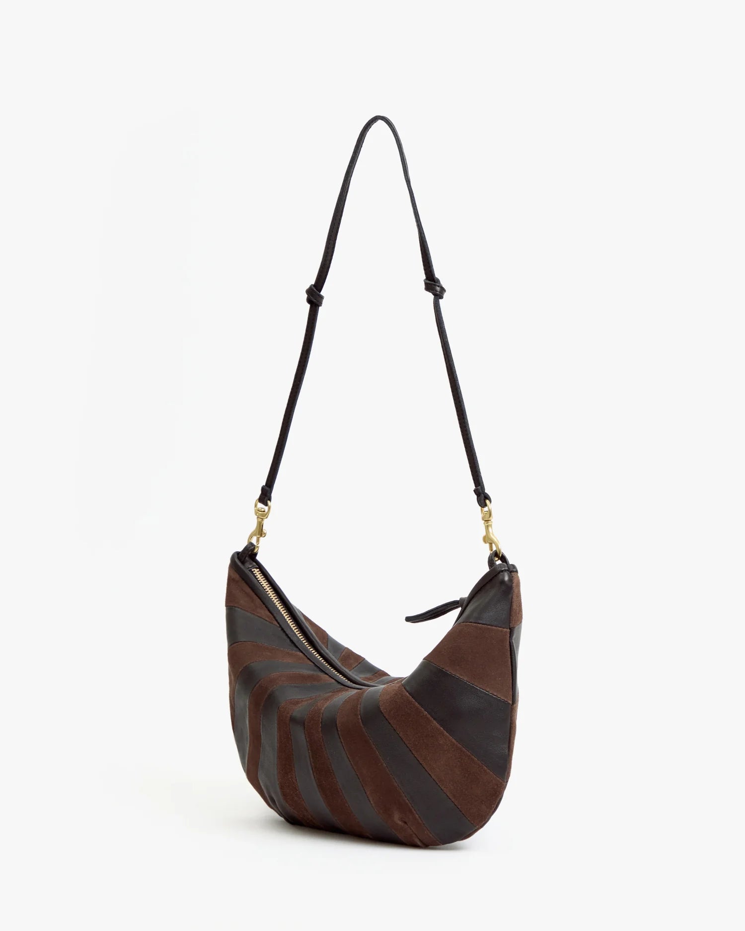 Clare V. Nappa & Suede Sunburst Lune in Black/Chocolate