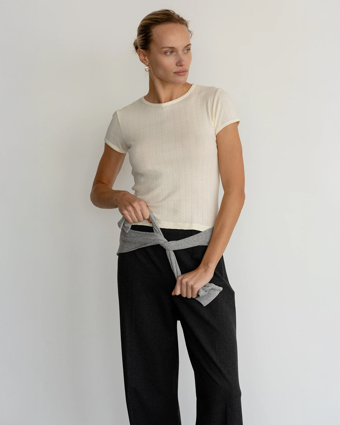 Donni. The Pointelle Baby Tee in Creme