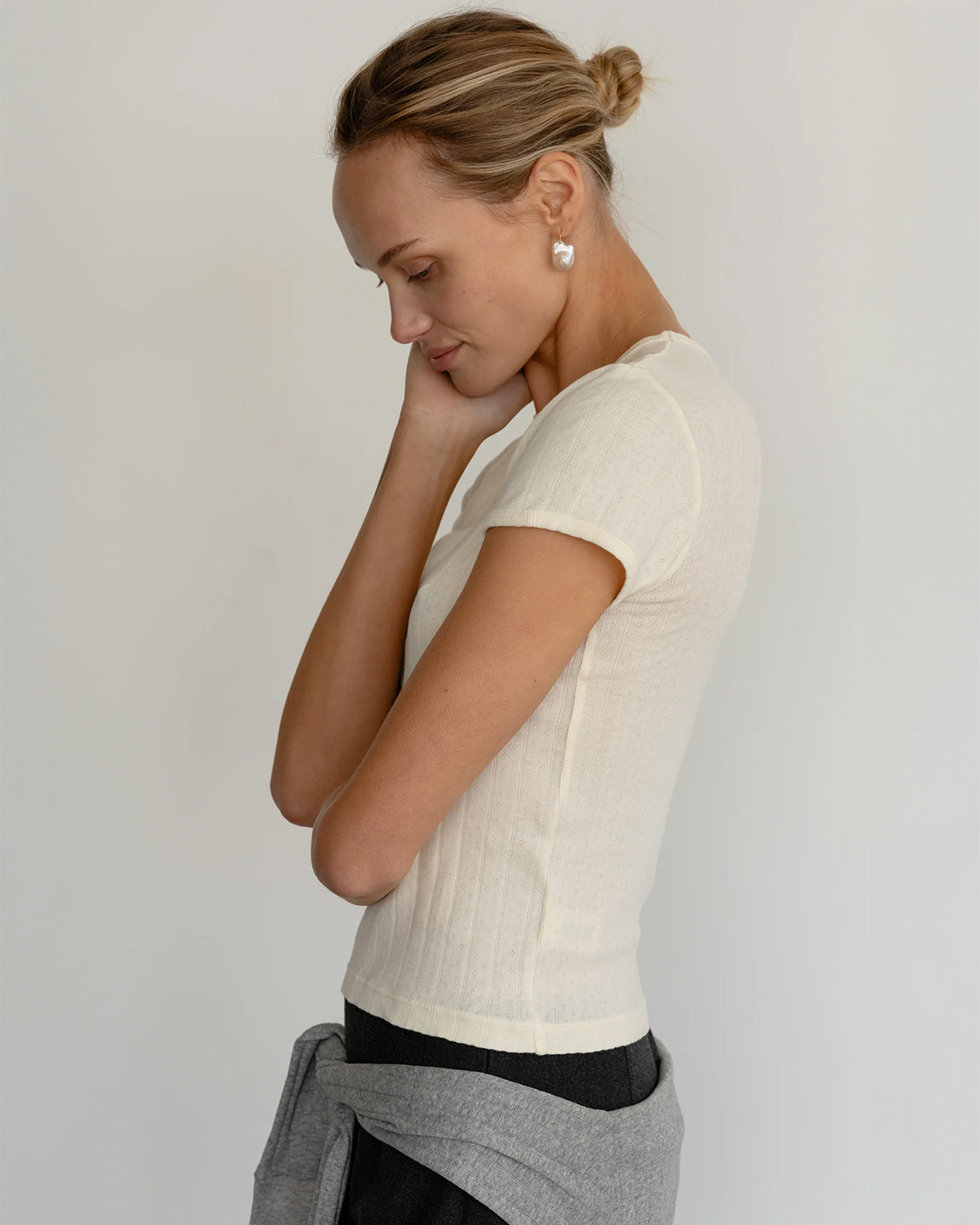 Donni. The Pointelle Baby Tee in Creme