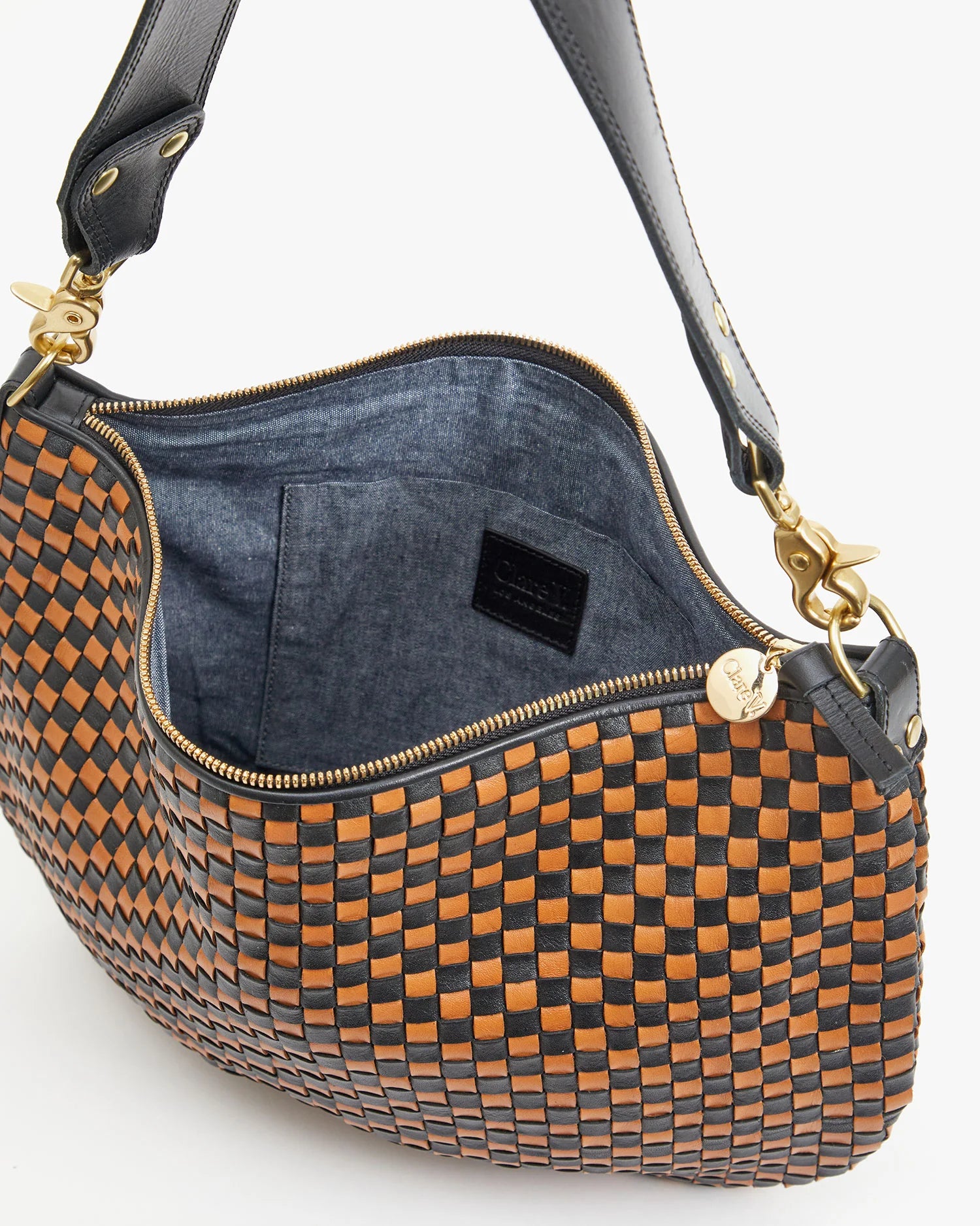 Clare V. Moyen Messenger in Black & Natural Woven Checker