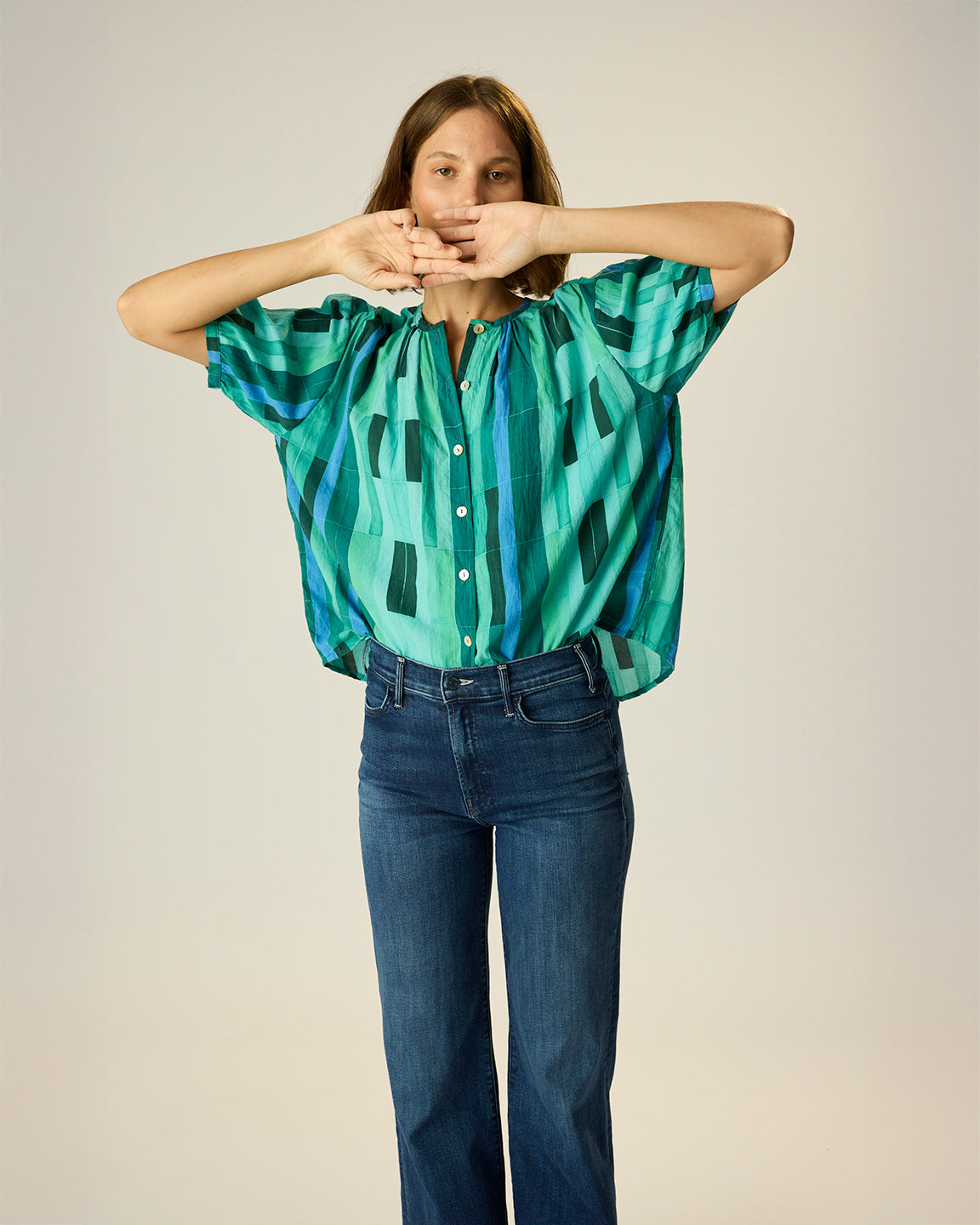Natalie Martin Violet Top in Sea Glass Cotton Green