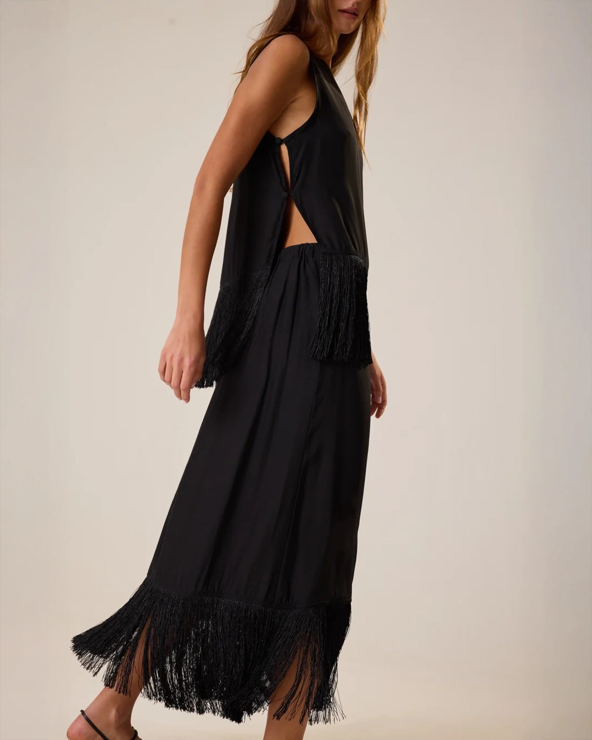 Natalie Martin Anita Skirt In Black Fringe Silk