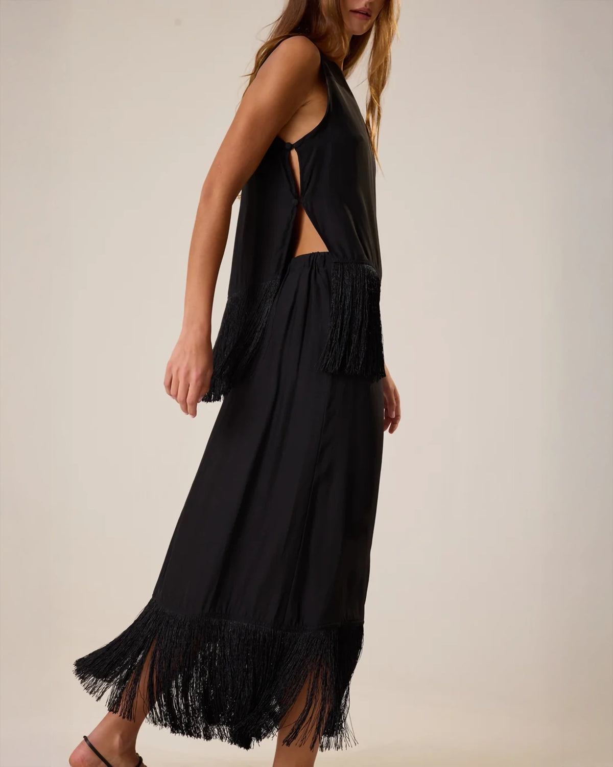 Natalie Martin Anita Skirt In Black Fringe Silk