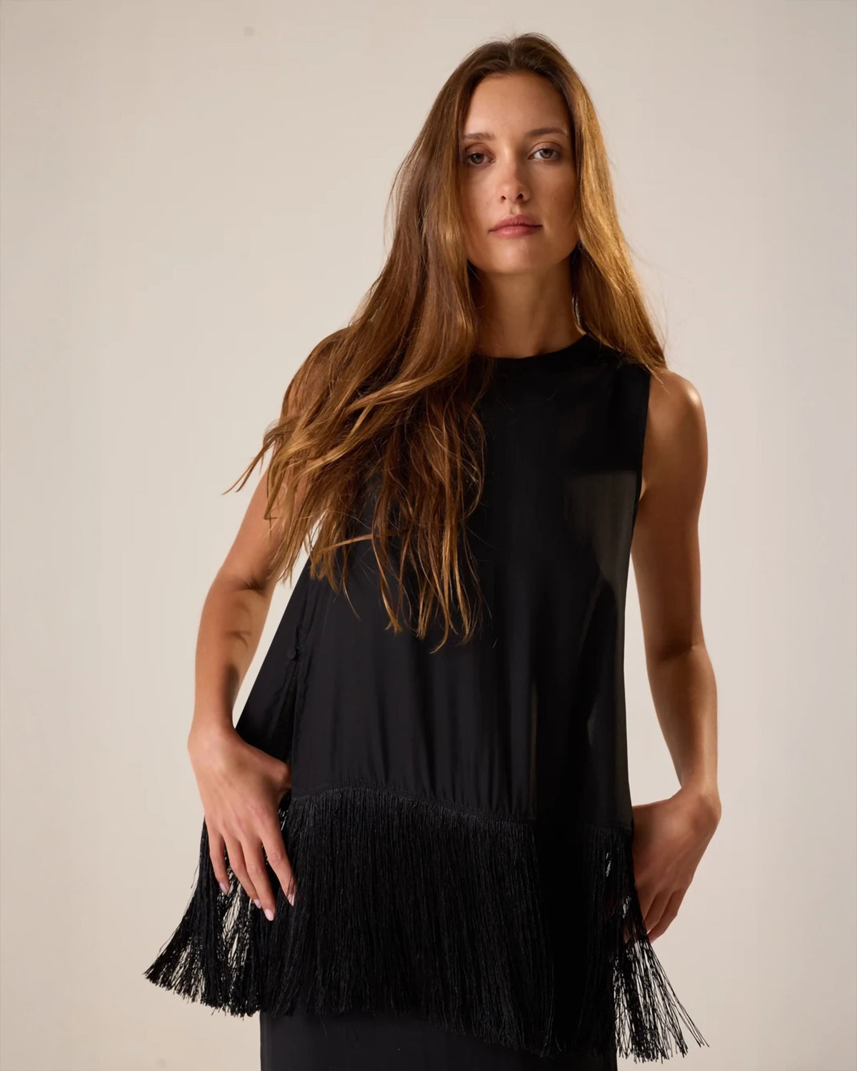 Natalie Martin Jessie Top Black Fringe Silk