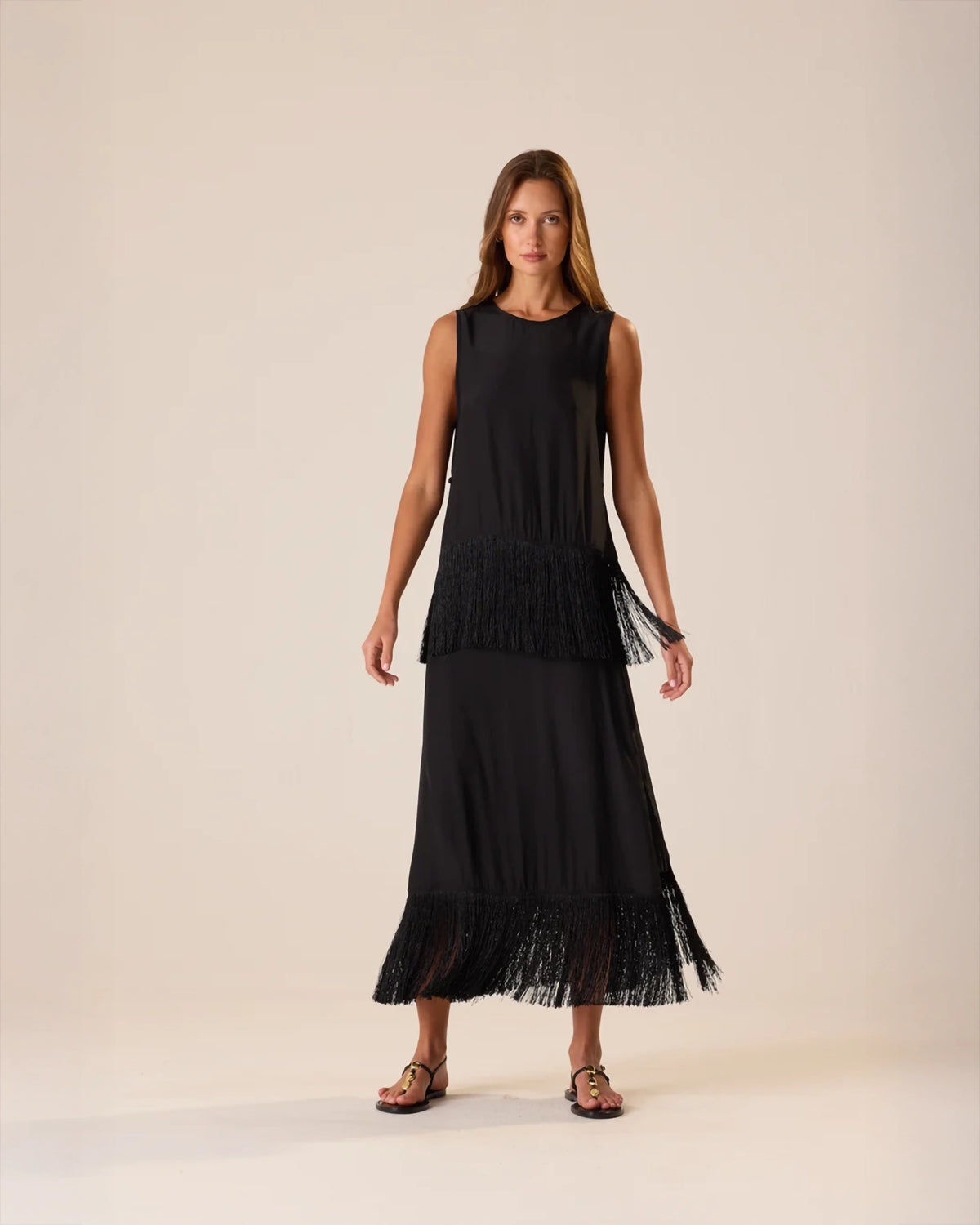Natalie Martin Jessie Top Black Fringe Silk