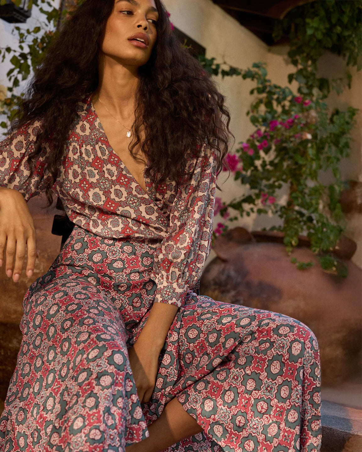 Natalie Martin Kate Long Sleeve Dress in Spanish Tile Combo
