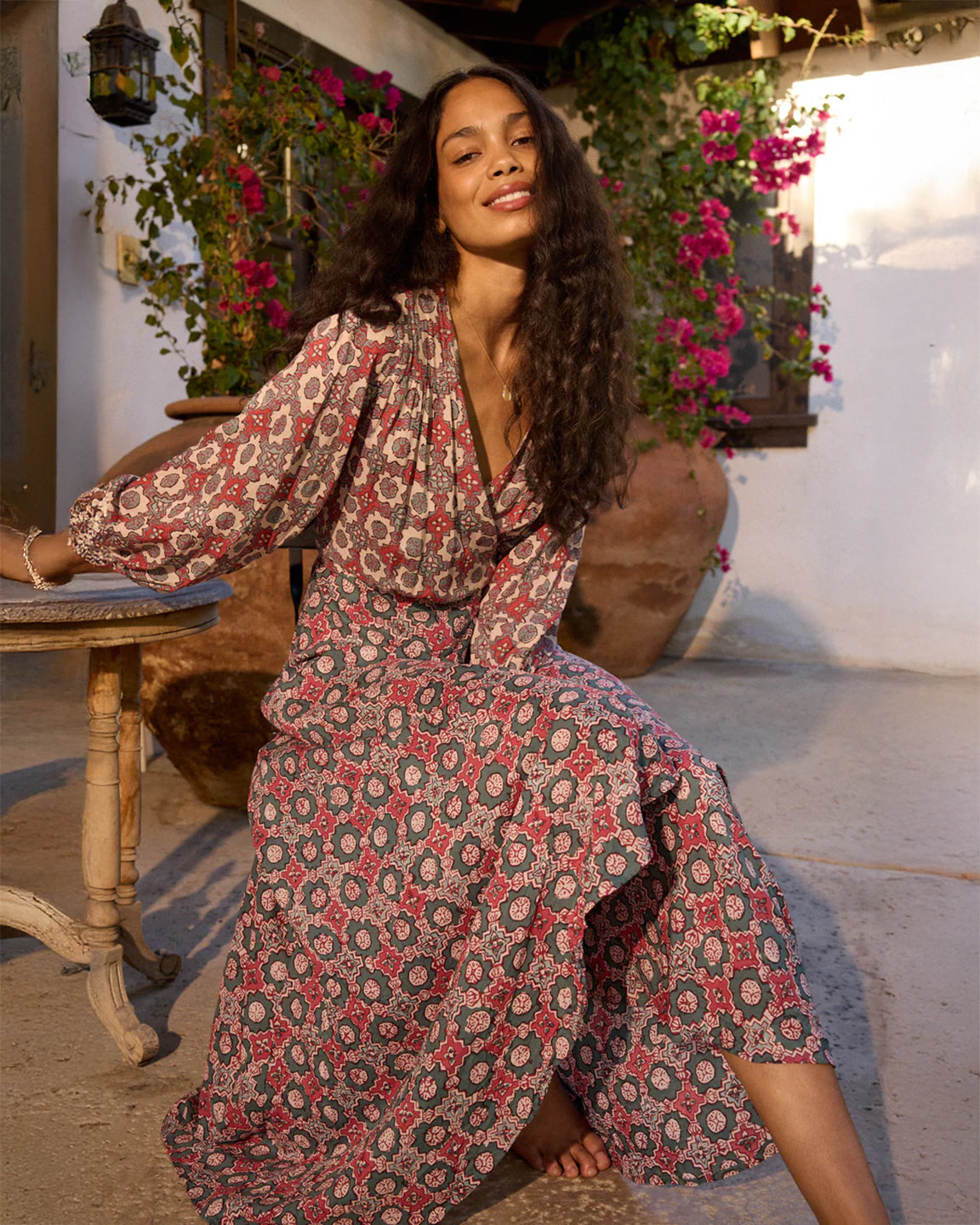 Natalie Martin Kate Long Sleeve Dress in Spanish Tile Combo