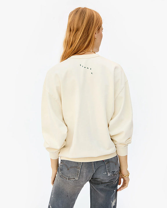 Clare V. Ciao Oversized Sweatshirt in Cream with Evergreen
