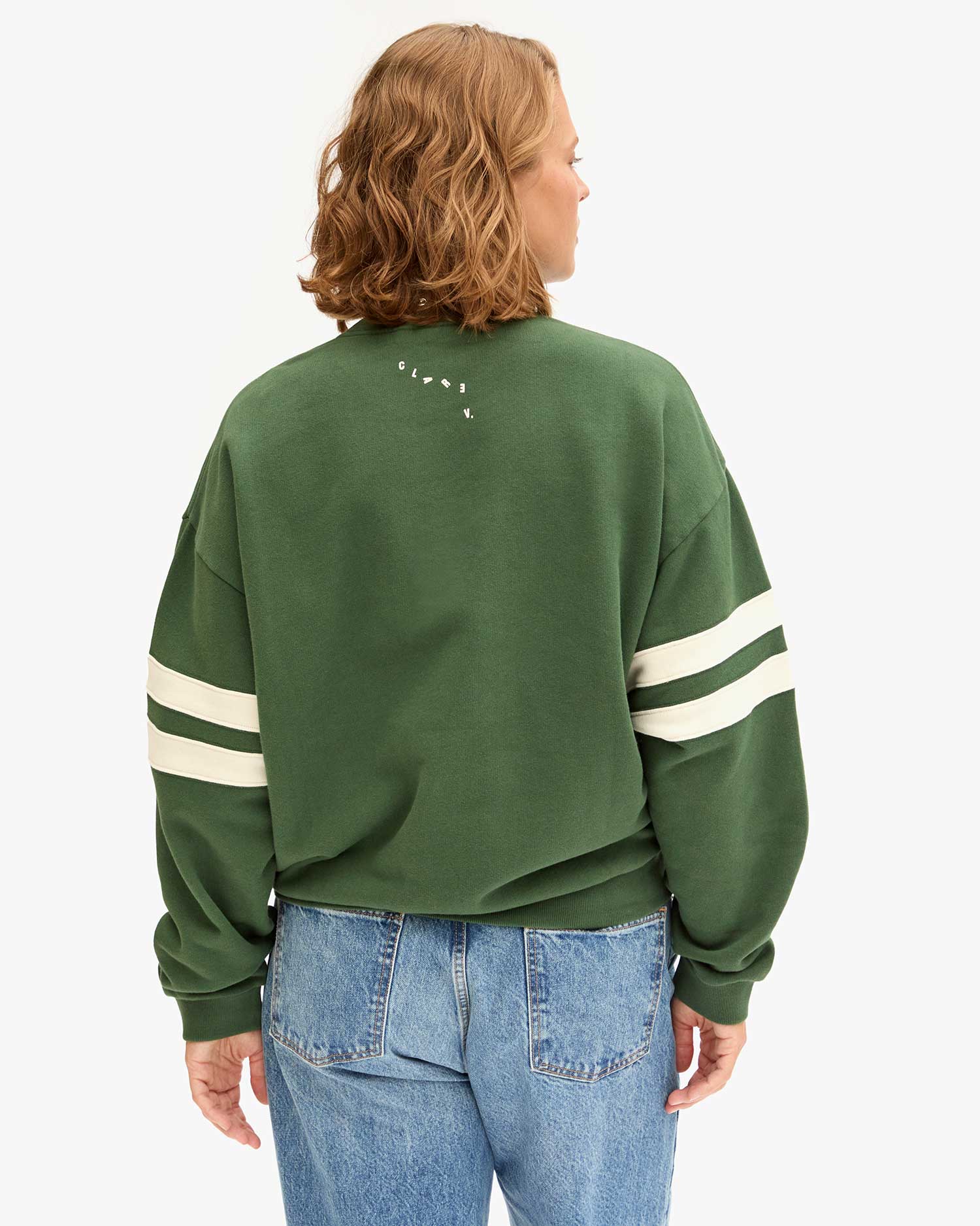 Clare V. Oversized Varsity Sweatshirt in Forest