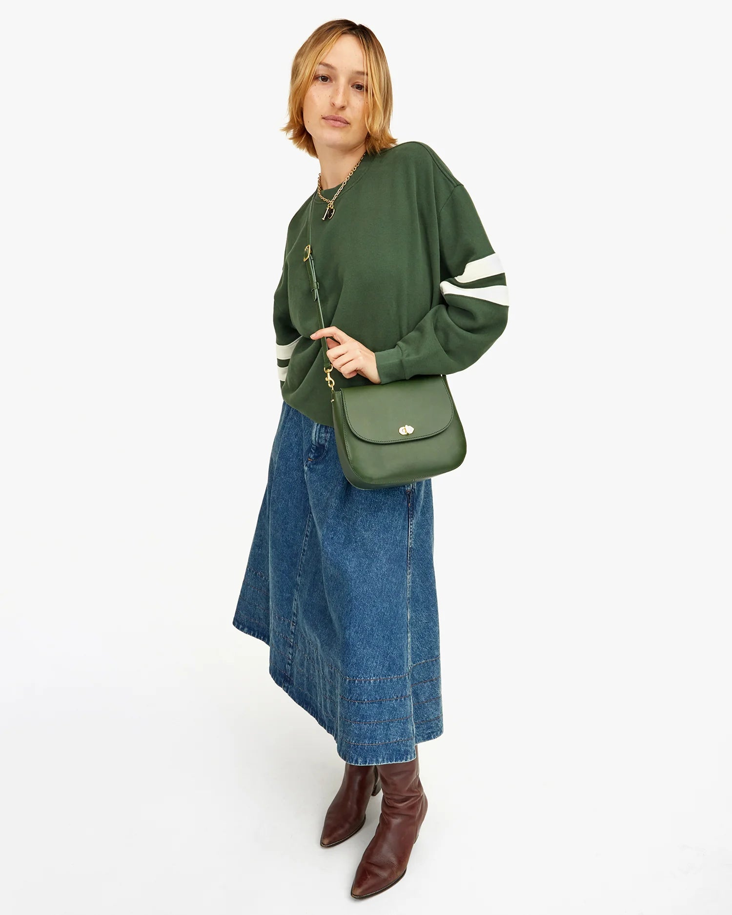 Clare V. Oversized Varsity Sweatshirt in Forest