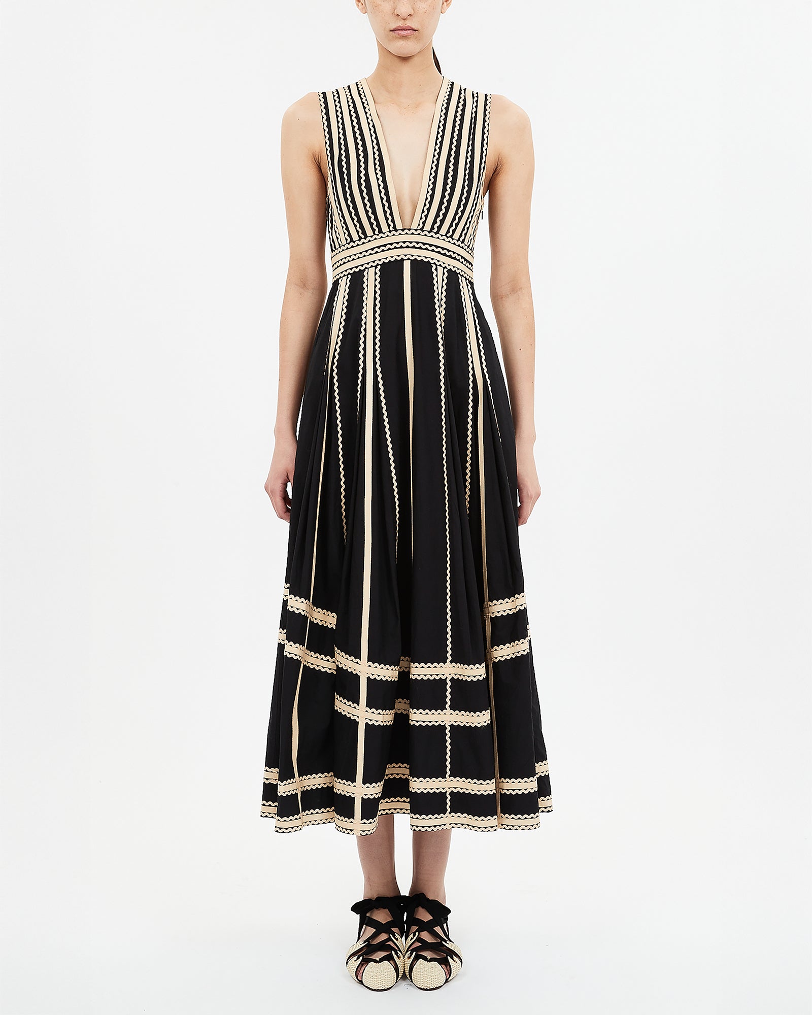 Ulla Johnson Palermo Deep V Midi Dress in Noir