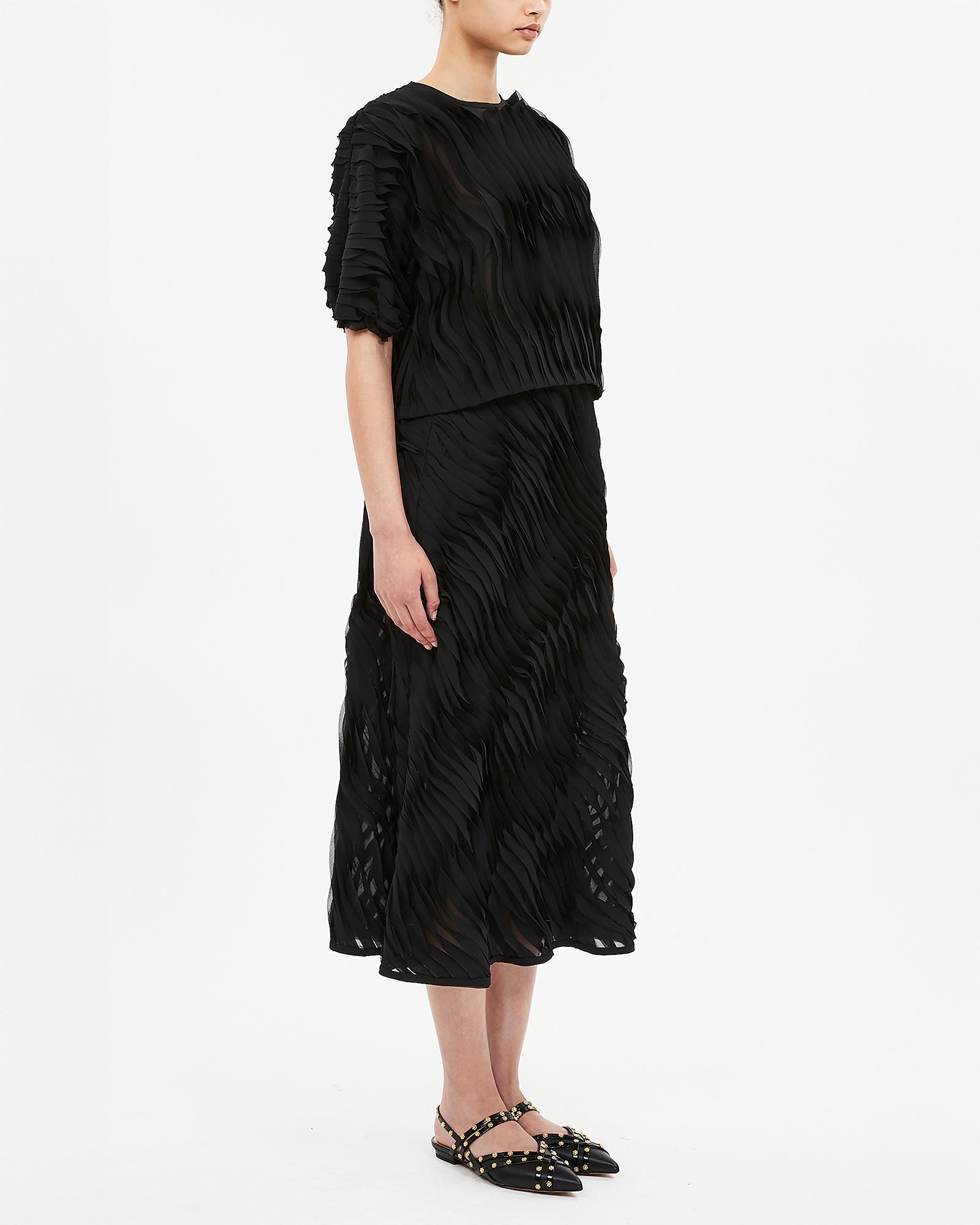 Ulla Johnson Vayda Short Sleeve Top in Noir