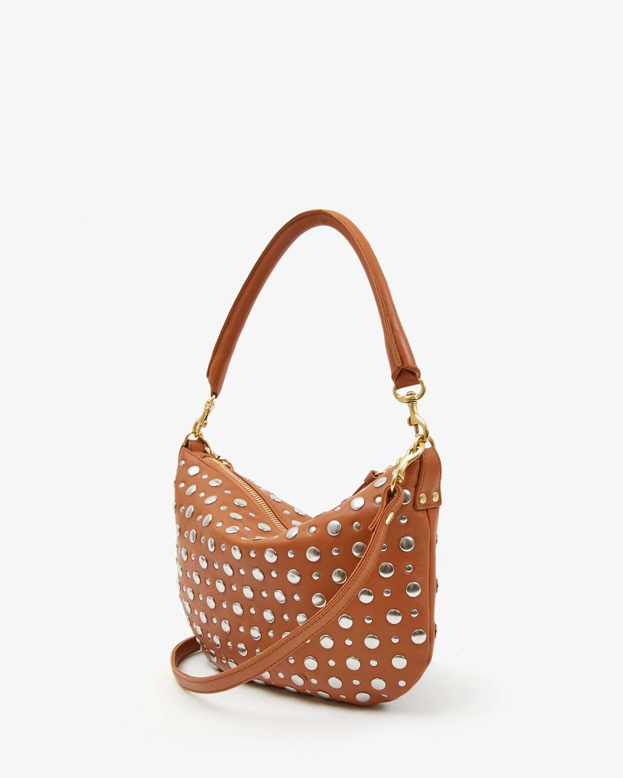 Clare V. Petit Moyen Messenger in Cuoio Nappa with Studs