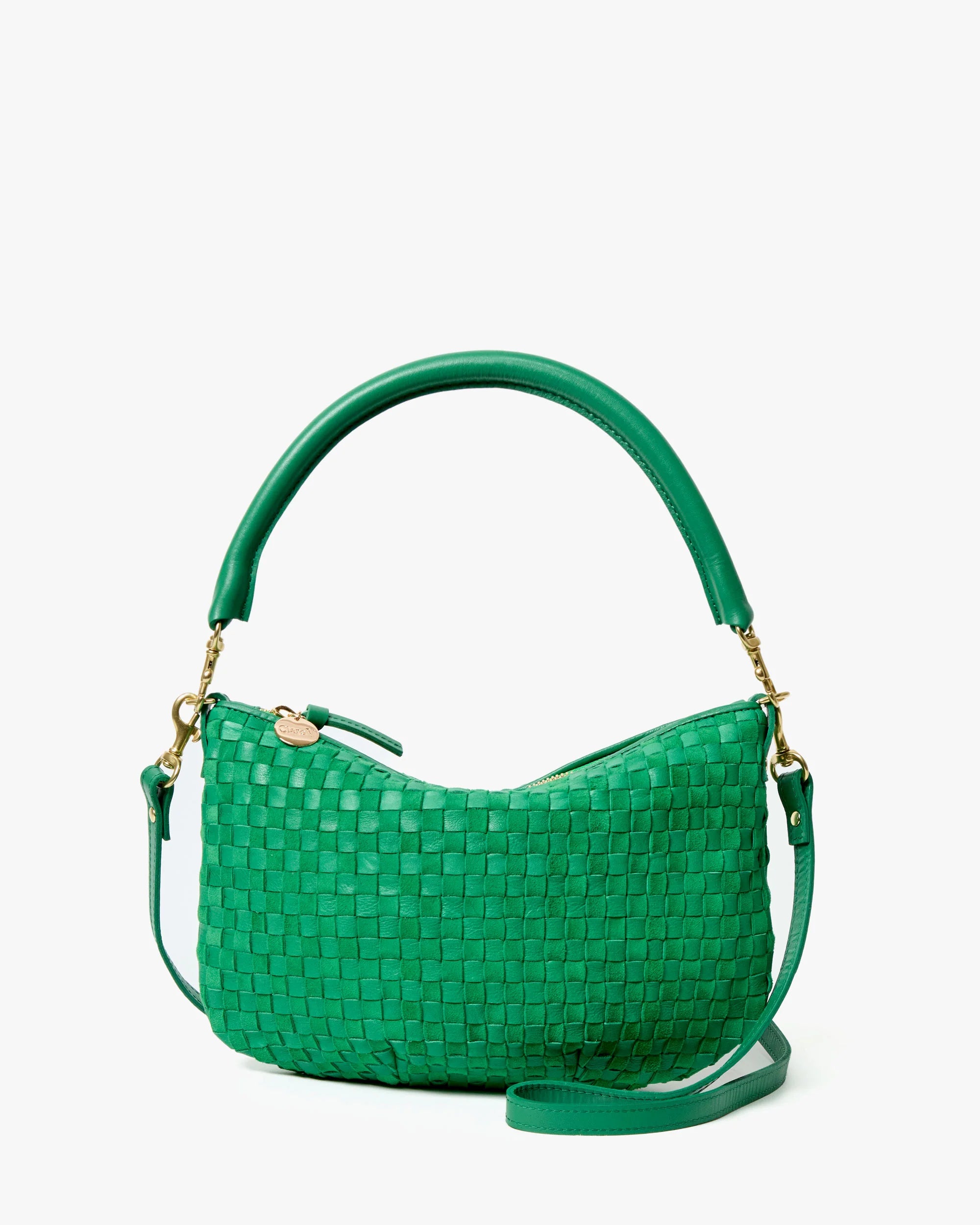 Clare V. Petit Moyen Messenger in Grass Suede Woven Checker