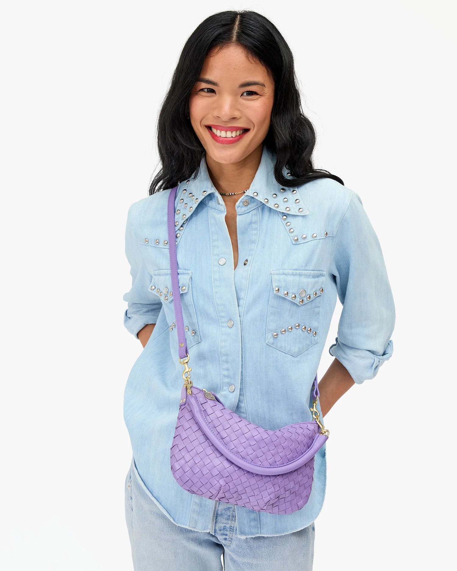 Clare V. Petit Moyen Messenger Medium Woven Diagonal Jacaranda