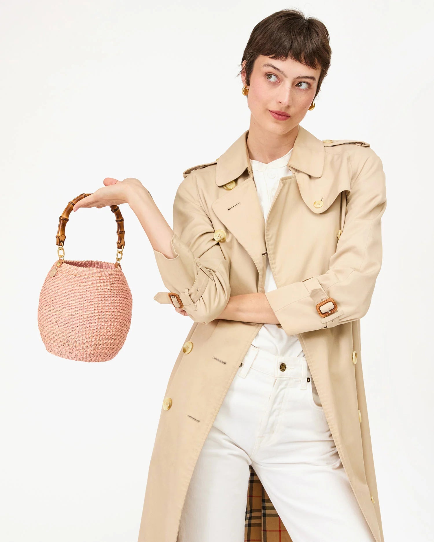 Clare V. Pot de Miel w/ Bamboo Handle in Blush