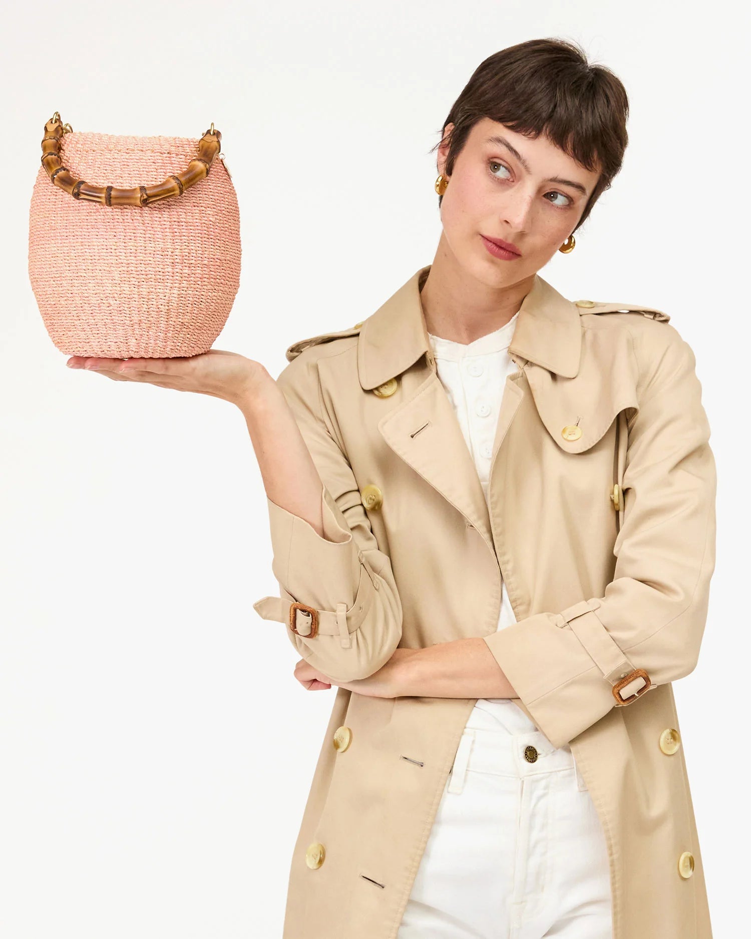 Clare V. Pot de Miel w/ Bamboo Handle in Blush