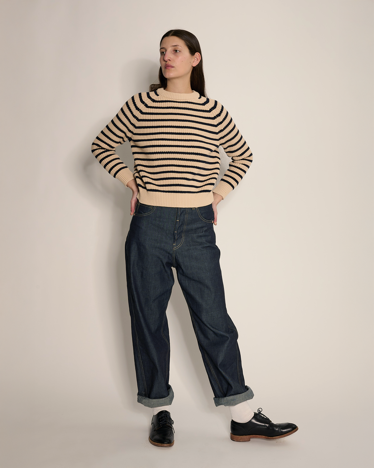 Demylee Phoebe Stripe Cotton Sweater in Natural & Navy