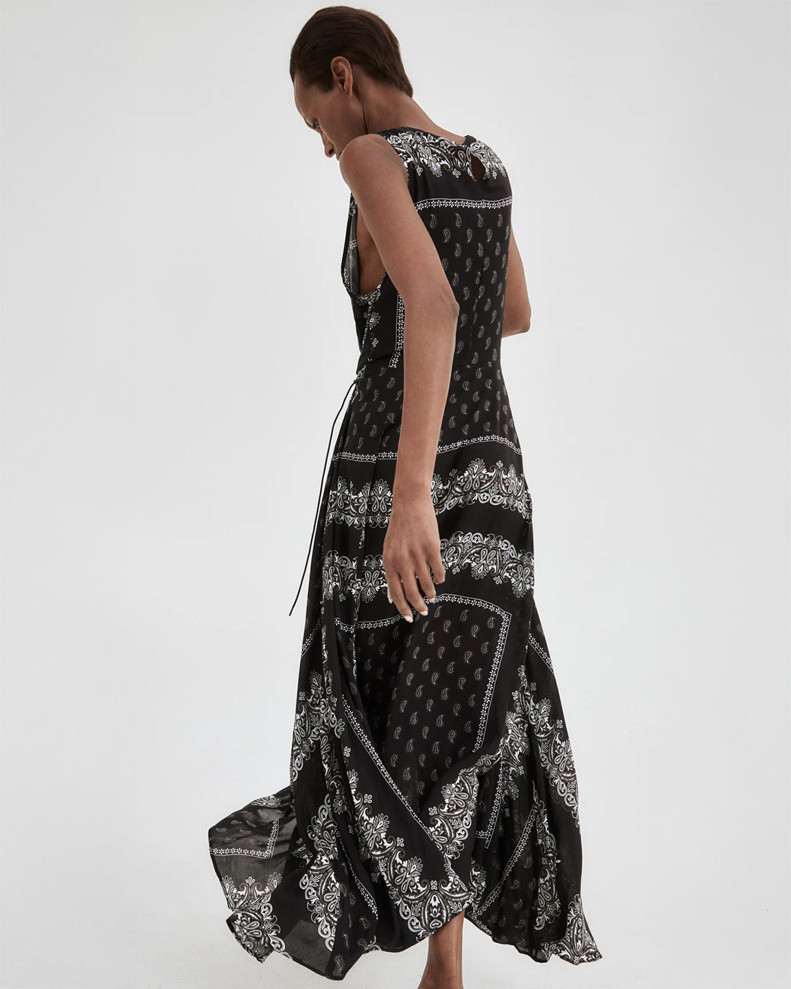 Smythe Drawstring Maxi Dress in Black Bandana