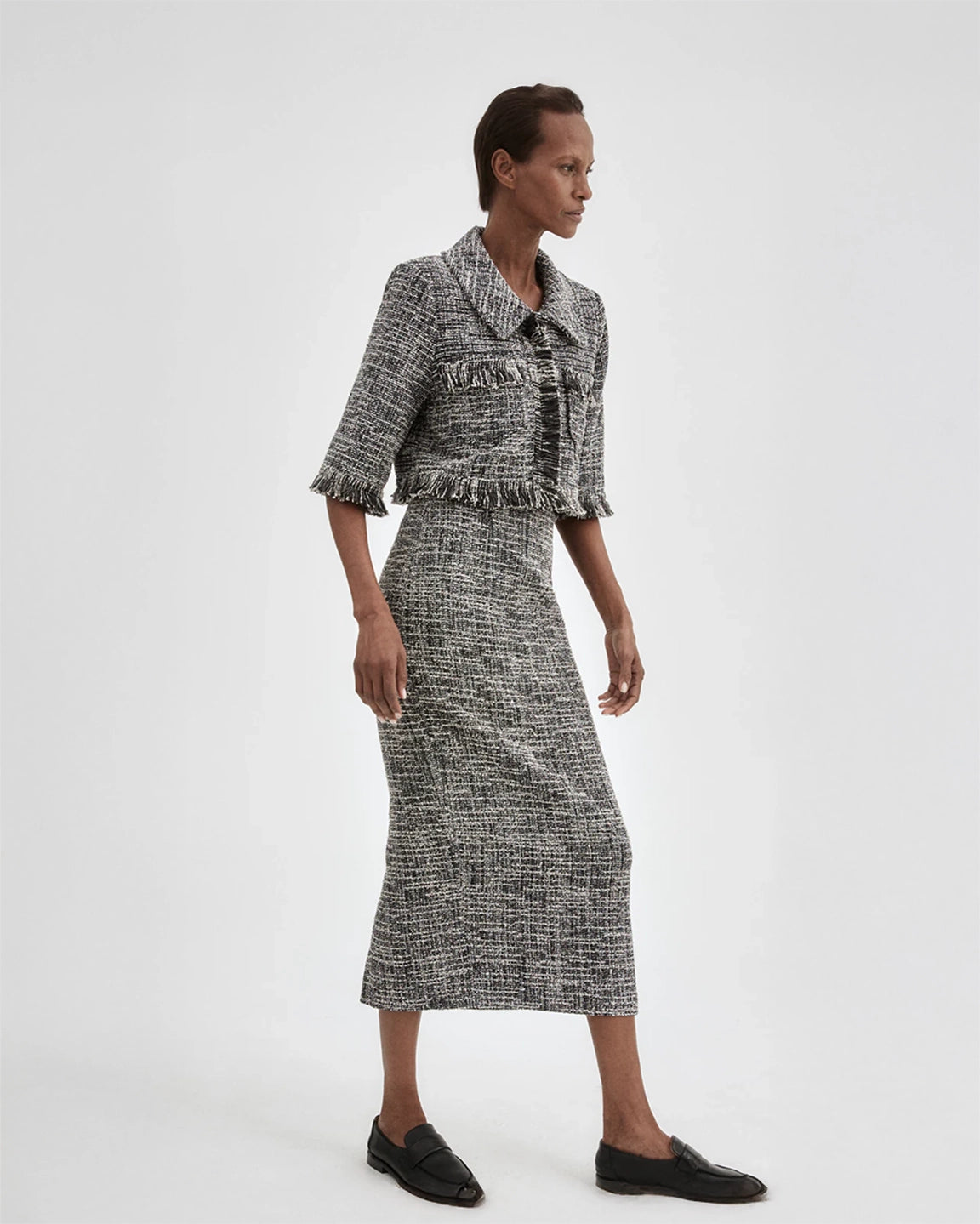 Smythe Cropped Sleeve Mini Jacket in Pepper Tweed
