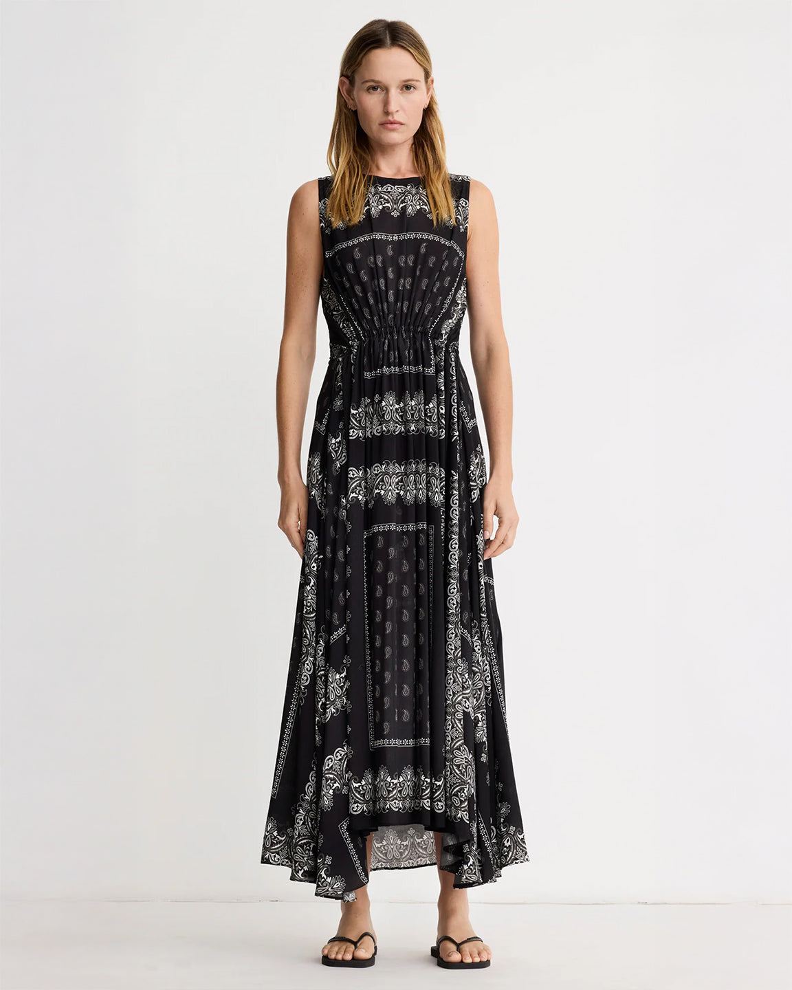 Smythe Drawstring Maxi Dress in Black Bandana