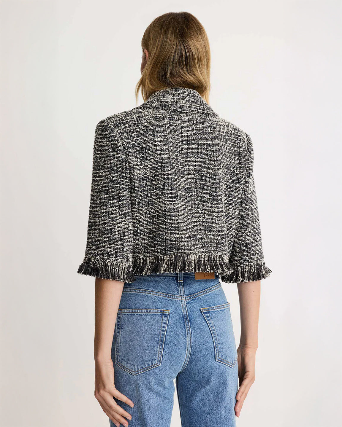 Smythe Cropped Sleeve Mini Jacket in Pepper Tweed