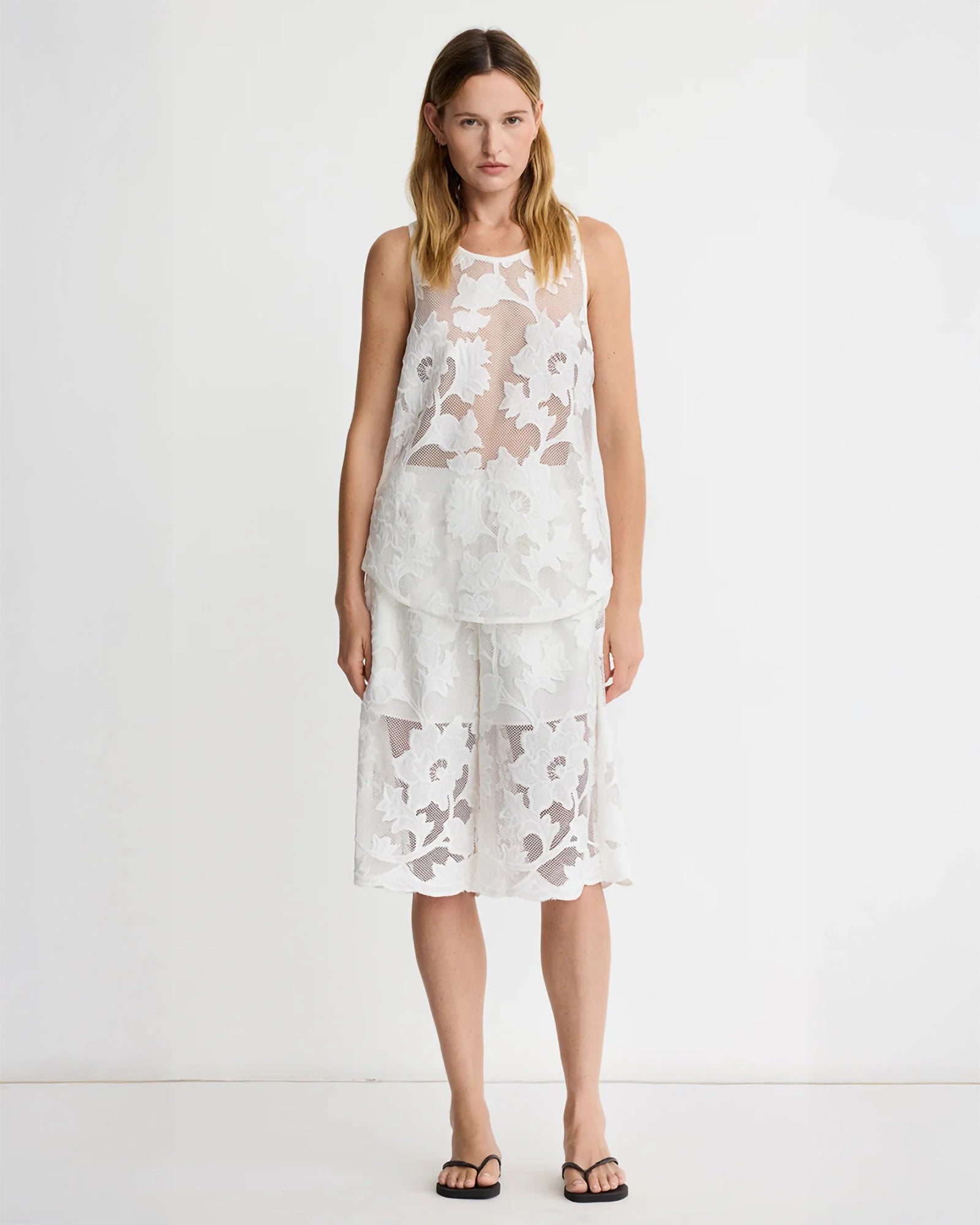 Smythe Shirttail Tank in White Applique