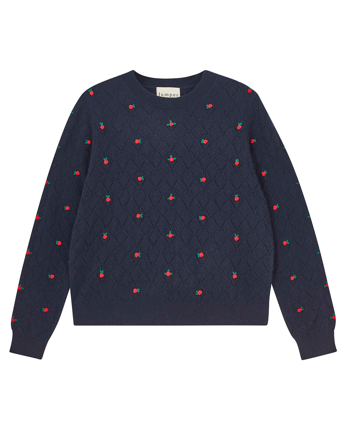 Jumper 1234 Fancy Floral Crew New Navy Embroidered Flowers