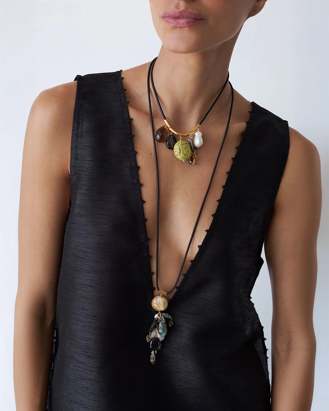 Chan Luu Serpentine Multi Charm Cord Necklace