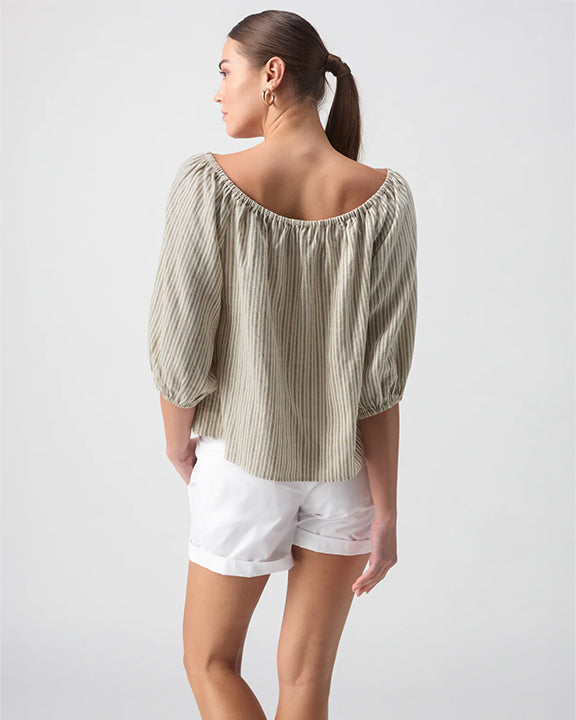Sanctuary Beach to Bar Blouse in Eco Olive Stripe