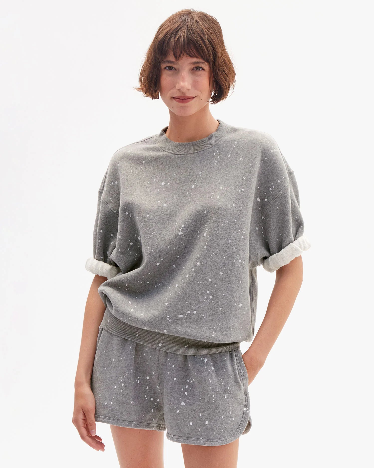 Clare V. Le Jogging Shorts in Grey Melange Splatter