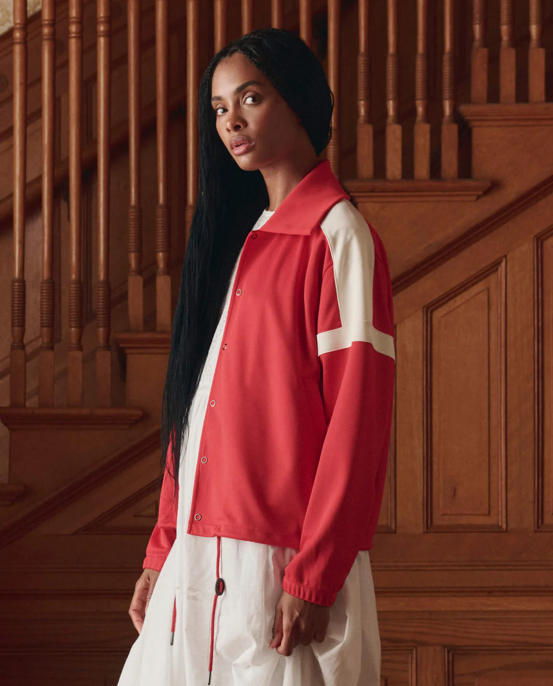 The Great. The Trainer Jacket in Poppy Red or Sky Blue
