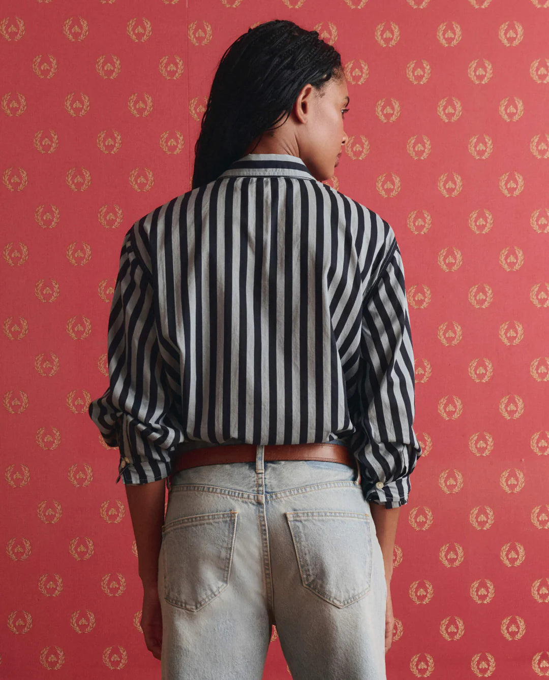 The Great. The Daily Button Up in Blue Club Stripe