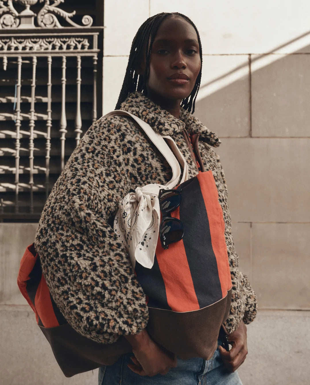 The Great. The Stripe Tote in Hot Red Prep