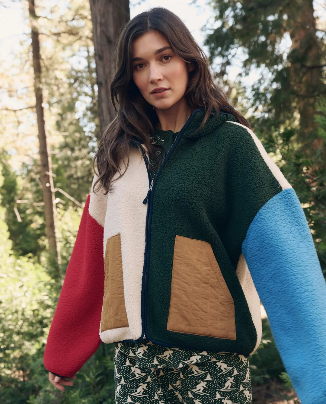 The Great. Plush Horizon Full Zip in Colorblock Pine Multi
